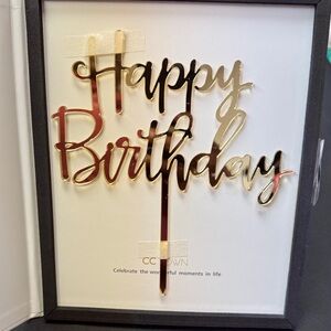 CC Town Deluxe Gold Happy Birthday Cake Topper with stem celebrate in style